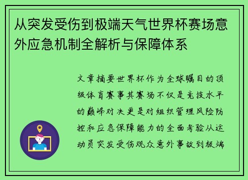 从突发受伤到极端天气世界杯赛场意外应急机制全解析与保障体系 从突发受伤到极端天气世界杯赛场意外应急机制全解析与保障体系