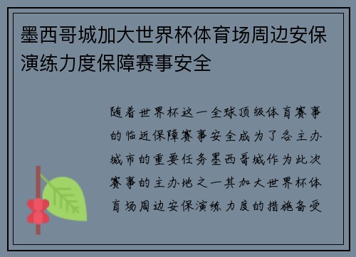 墨西哥城加大世界杯体育场周边安保演练力度保障赛事安全